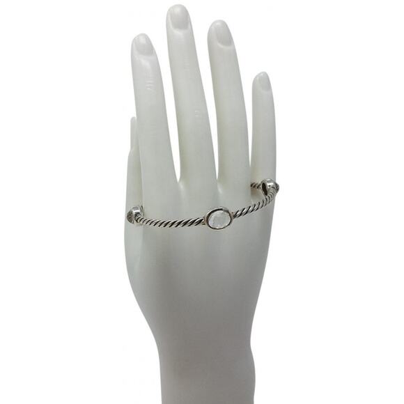 David Yurman Sterling Silver Crystal Quartz stations cable bangle - Picture 9 of 9